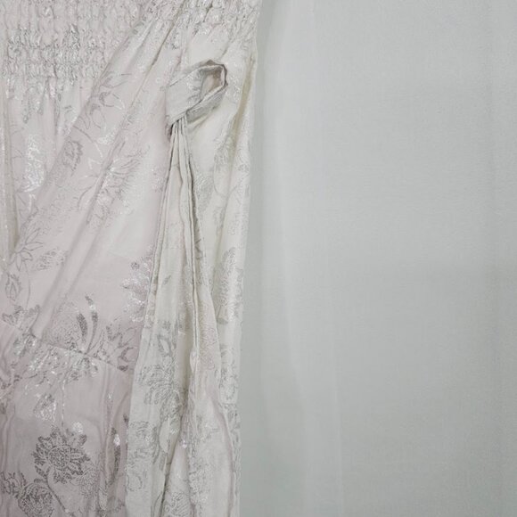 NWT WHITE HOUSE BLACK MARKET Midi Dress WHITE w SILVER Floral size L Smocked - Picture 11 of 11